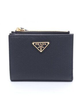 Prada Bifold Wallet Saffiano Triang Black Leather